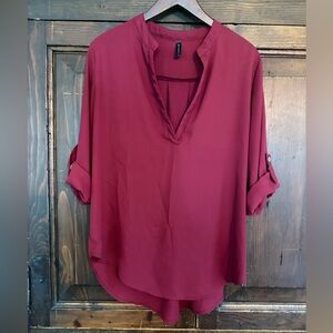 Full Tilt Pink Mandarin Collar Blouse Relaxed Fit